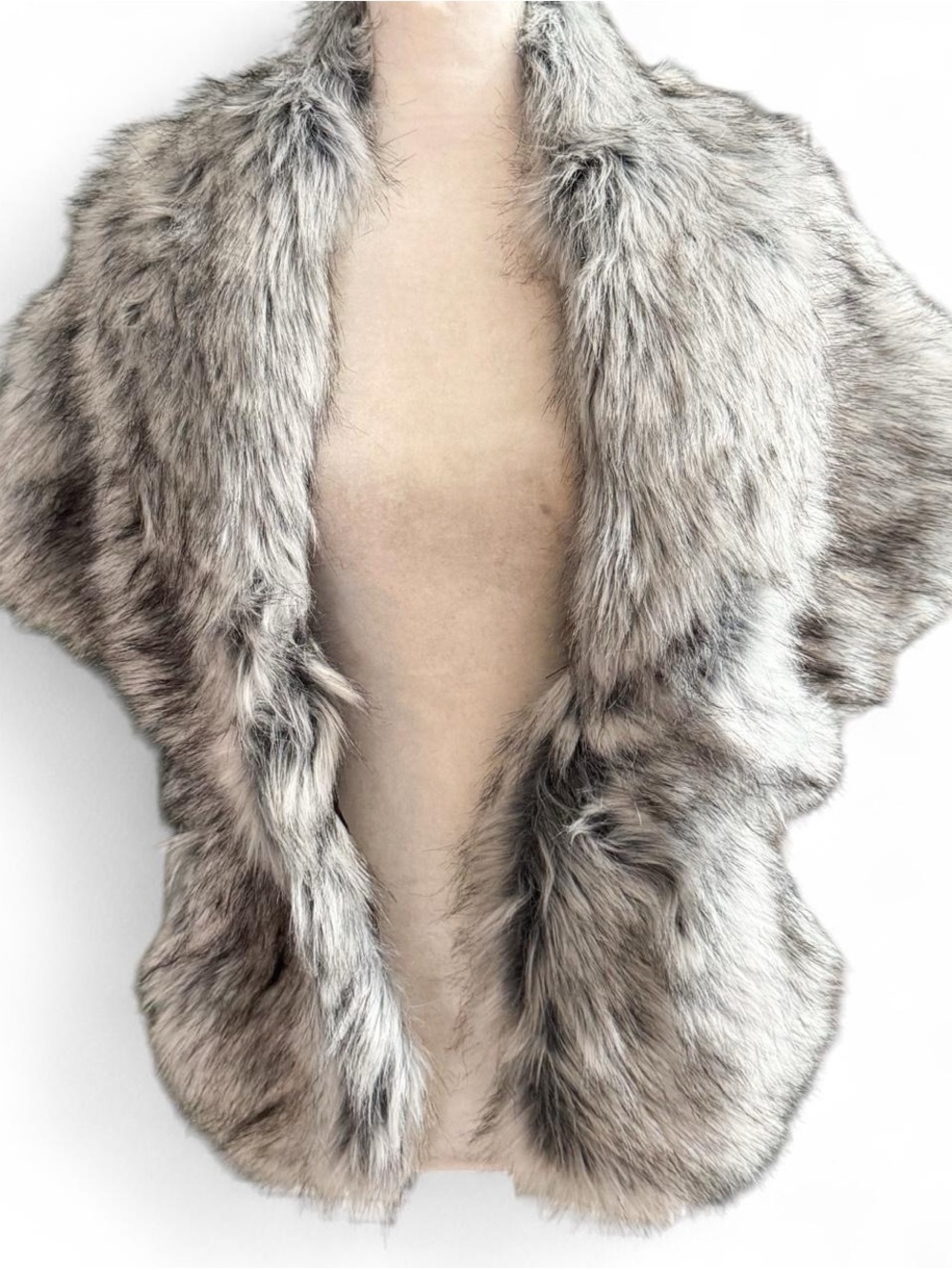 Caracilia Faux Fur Shawl | Grey & White Shaggy Statement Wrap | Sz S